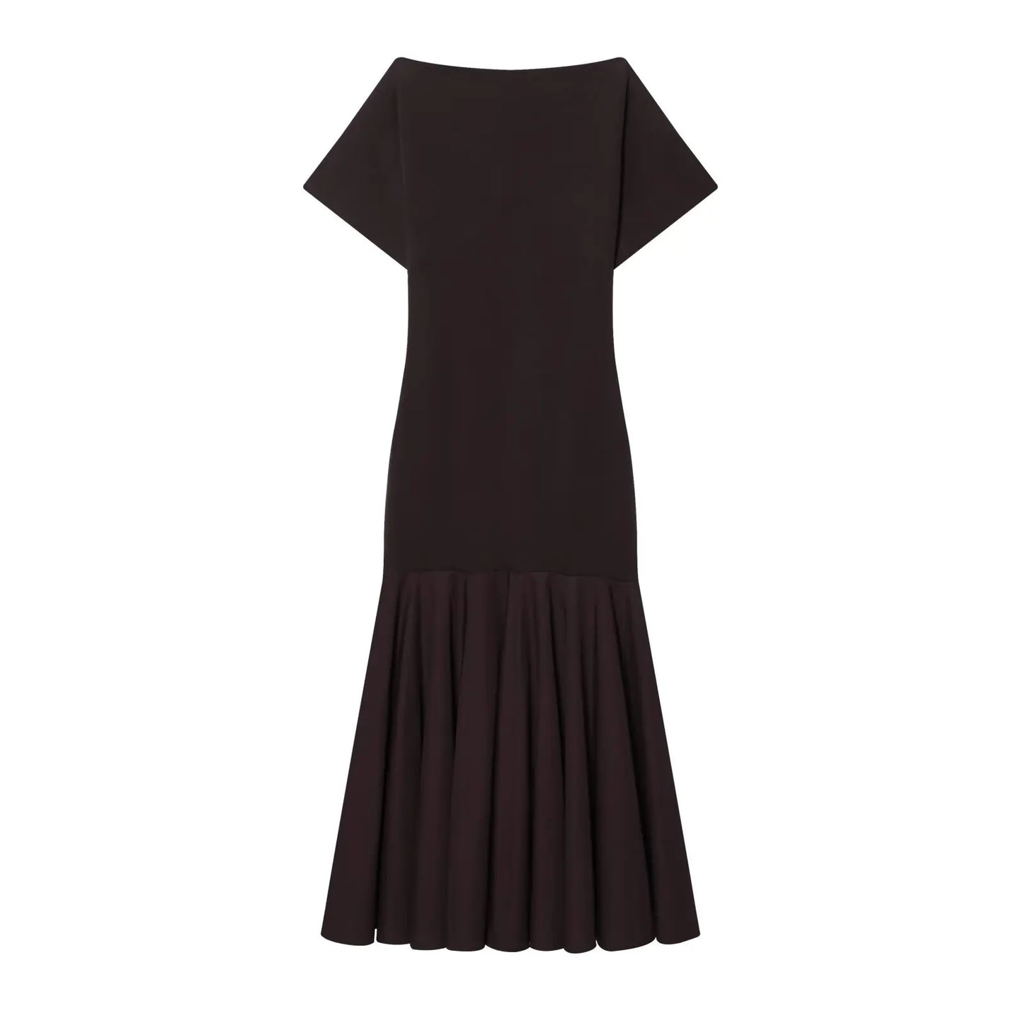 HH 2026 Women Summer Fashion Solid Midi Dress Side Zipper Pleated Woman Ship-type Short Sleeved Stitching Holiday Party Dress