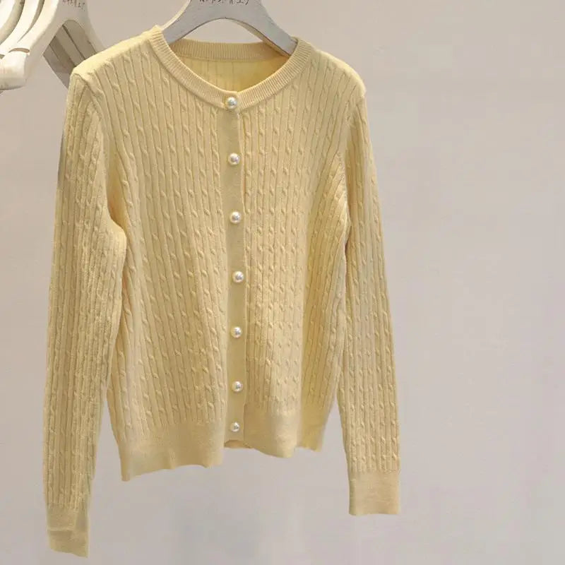 Elegant Long Sleeve Knitwear Tops Women Autumn Winter Single Breasted Sweater O Neck Thick Warm Knitted Cardigan Female