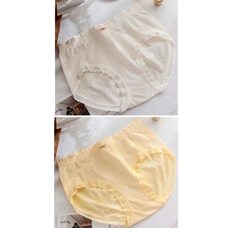 قطعتان من الملابس الداخلية النسائية ذات الحواف المتموجة من الدانتيل، مقاس كبير، ملابس داخلية مريحة وقابلة للتنفس ومرنة للبنات، مقاس كبير 