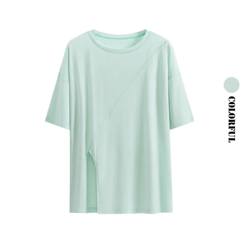 قمصان يوغا صيفية رفيعة للنساء من DRUR، فضفاضة وجيدة التهوية، مع فتحات جانبية، تي شيرت رياضي خفيف الوزن للجري، ملابس رياضية 