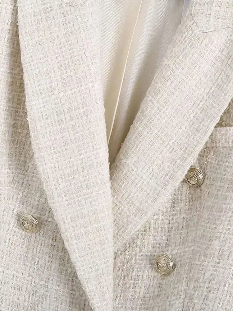 معطف بليزر مزدوج الصدر من تويد من TRZA للنساء، بأكمام طويلة وجيوب بغطاء، ملابس خارجية أنيقة للنساء 