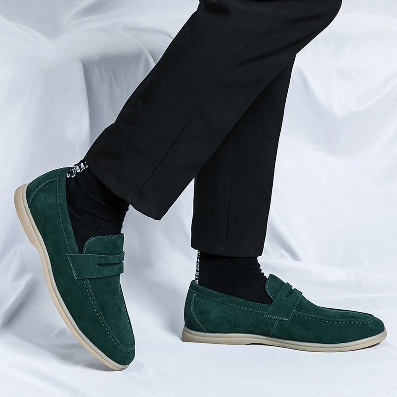 Spring Suede Loafers For Men Breathable Slip On Moccasins