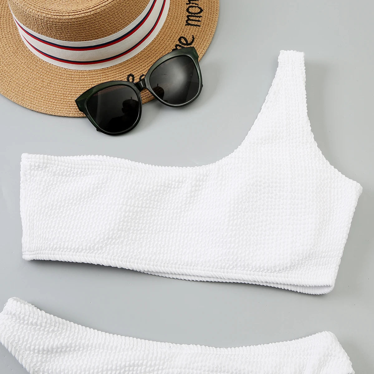One Shoulder Bikinis 2025 Women Sexy Swimwear Female Brazilian Swimsuit Solid Beachwear Bathers Bathing Swimming Swim Suit