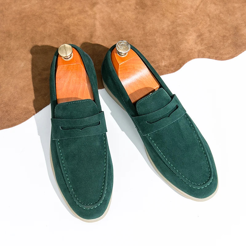 Spring Suede Loafers For Men Breathable Slip On Moccasins