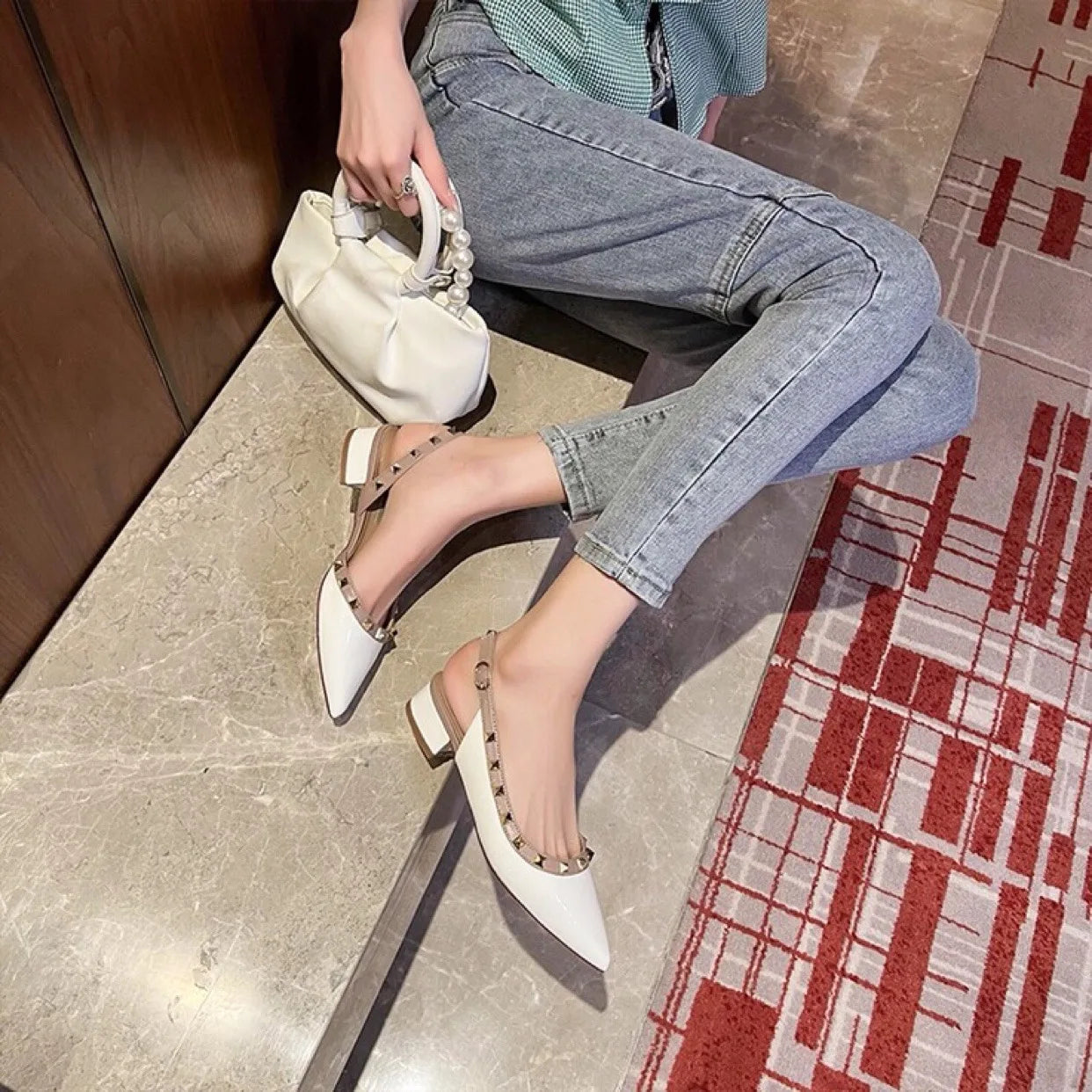 【Measure Your Feet Length Before Order】Rivets Back Strap Luxury Designer Women Elegant Sandals Block High Heel Shoes 121-CHC-33