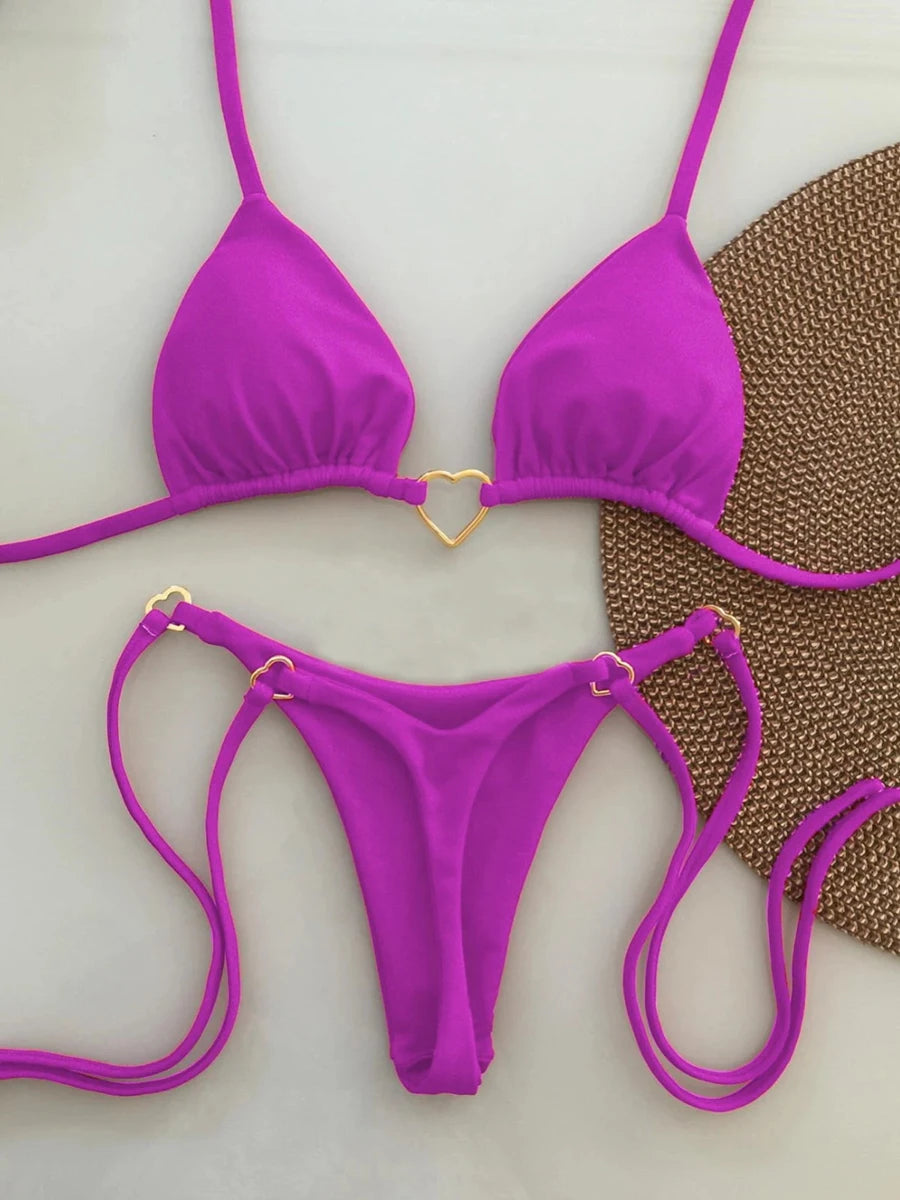 Triangle Thong Bikini 2025 Women Halter Swimsuit Solid Sexy Brazilian Swimwear Female Bathers Bathing Swimming Swim Suit Beach