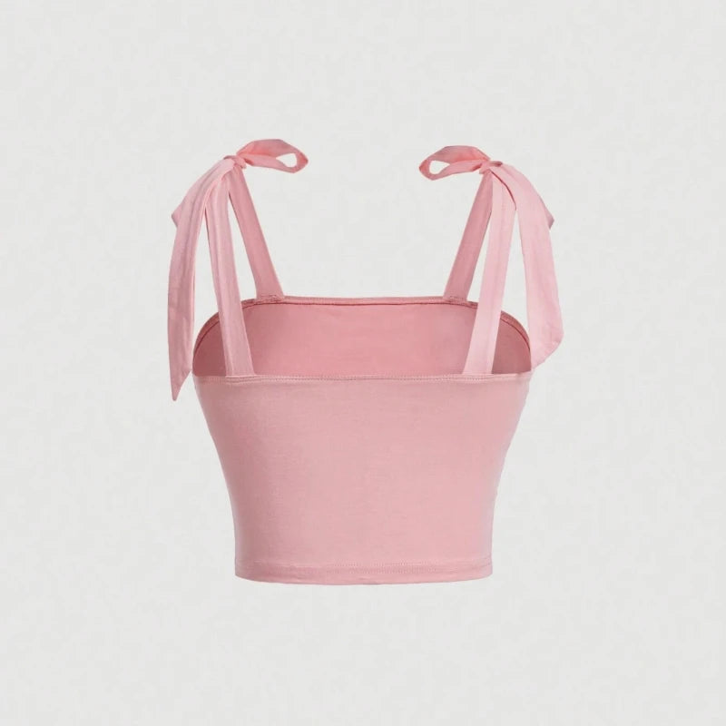 بلوزة قصيرة ضيقة بكتف مكشكش وحمالات عريضة، ملابس نسائية صيفية 2025، ملابس Y2K، بلوزة كاميس وردية مكشوفة الظهر، ملابس الشارع 