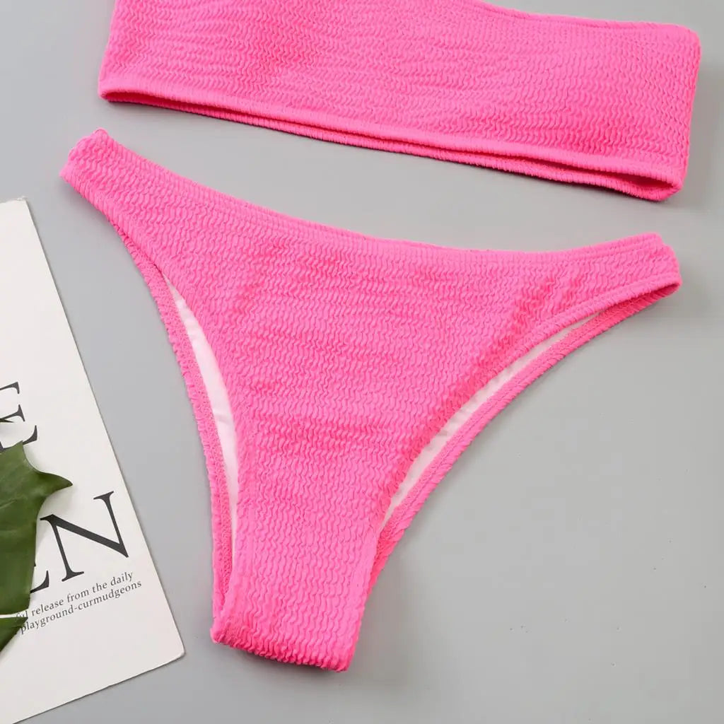One Shoulder Bikinis 2025 Women Sexy Swimwear Female Brazilian Swimsuit Solid Beachwear Bathers Bathing Swimming Swim Suit