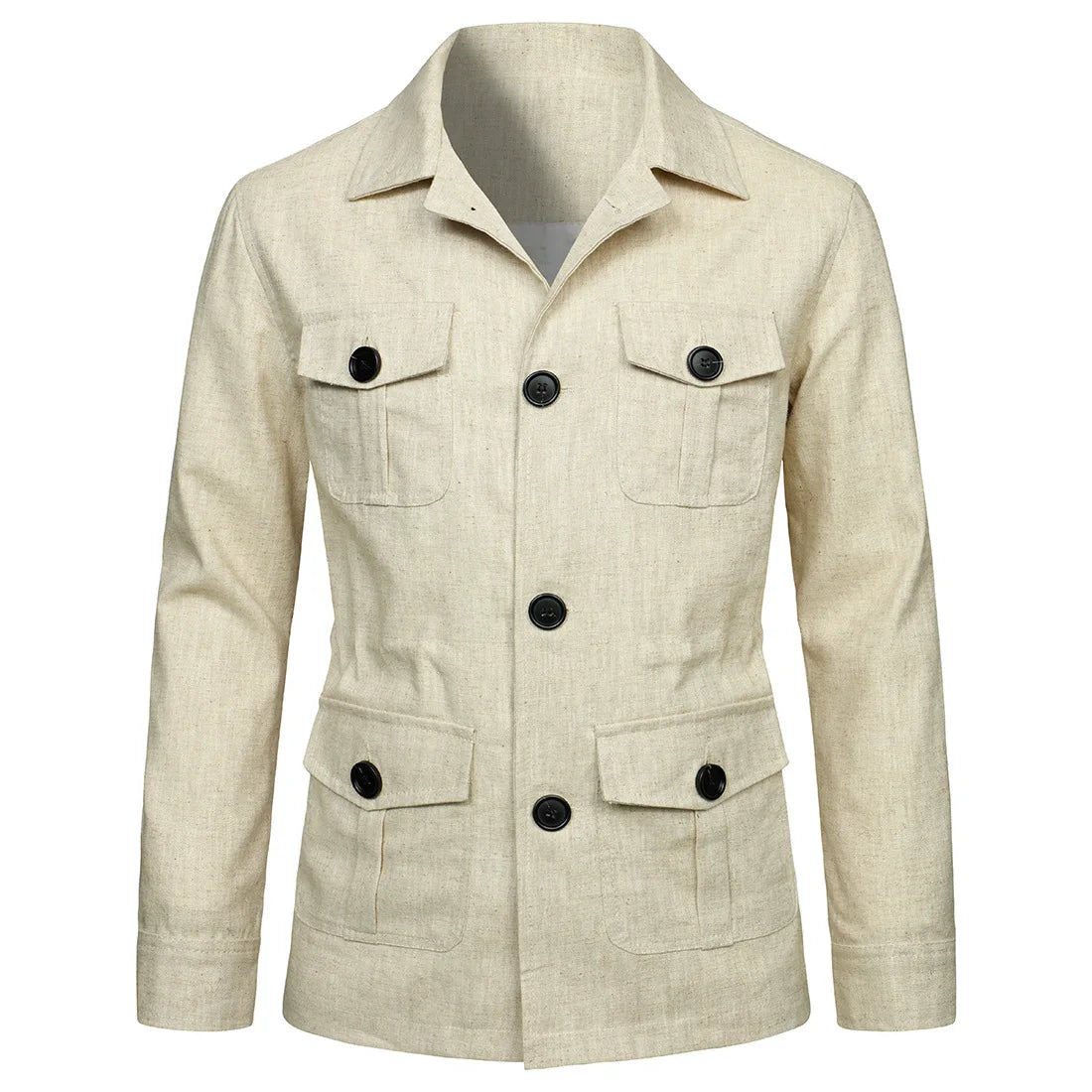 Mens Coats Safari Jacket Linen British Retro Gentry Suit Pockets Outerwear Fashion Solid Color Male Tops Ropa Hombre