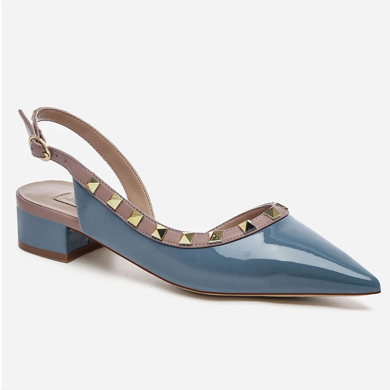 【Measure Your Feet Length Before Order】Rivets Back Strap Luxury Designer Women Elegant Sandals Block High Heel Shoes 121-CHC-33