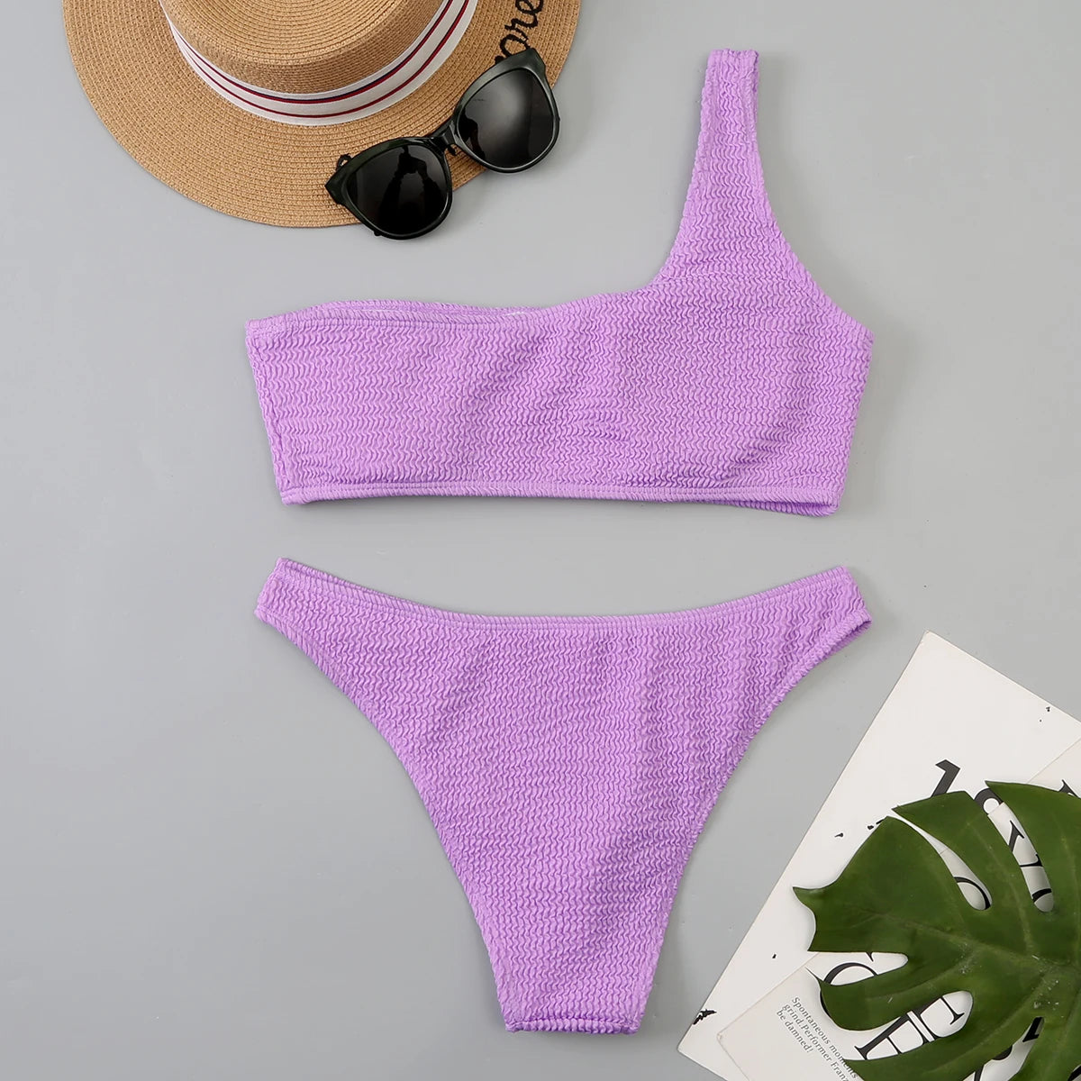 One Shoulder Bikinis 2025 Women Sexy Swimwear Female Brazilian Swimsuit Solid Beachwear Bathers Bathing Swimming Swim Suit