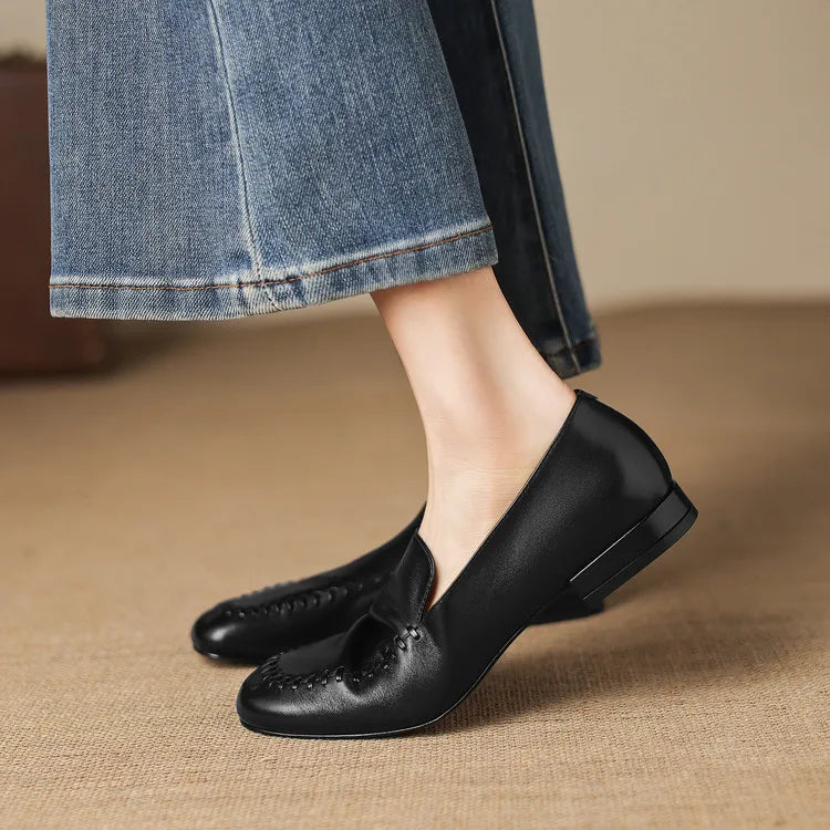 New Spring Autumn Genuine Leather Women Shoes Fashion Round Toe Loafers Shoes for Women Low Heels Women Pumps Ladies Shoes