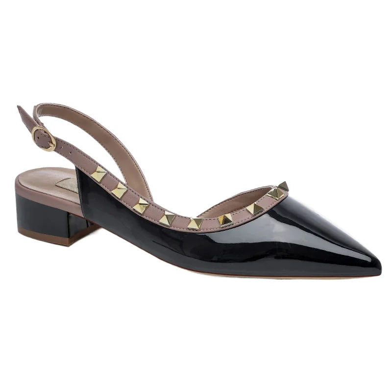 【Measure Your Feet Length Before Order】Rivets Back Strap Luxury Designer Women Elegant Sandals Block High Heel Shoes 121-CHC-33