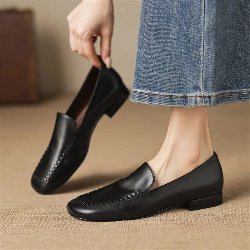 New Spring Autumn Genuine Leather Women Shoes Fashion Round Toe Loafers Shoes for Women Low Heels Women Pumps Ladies Shoes