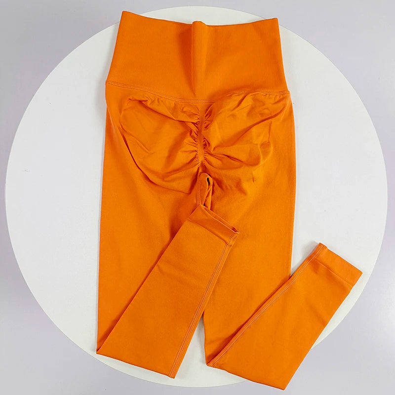 [سراويل يوجا بدون درزات] سراويل يوجا مرنة عالية بدون درزات - سراويل رياضية سريعة الجفاف للنساء - خصر مرتفع سادة R 