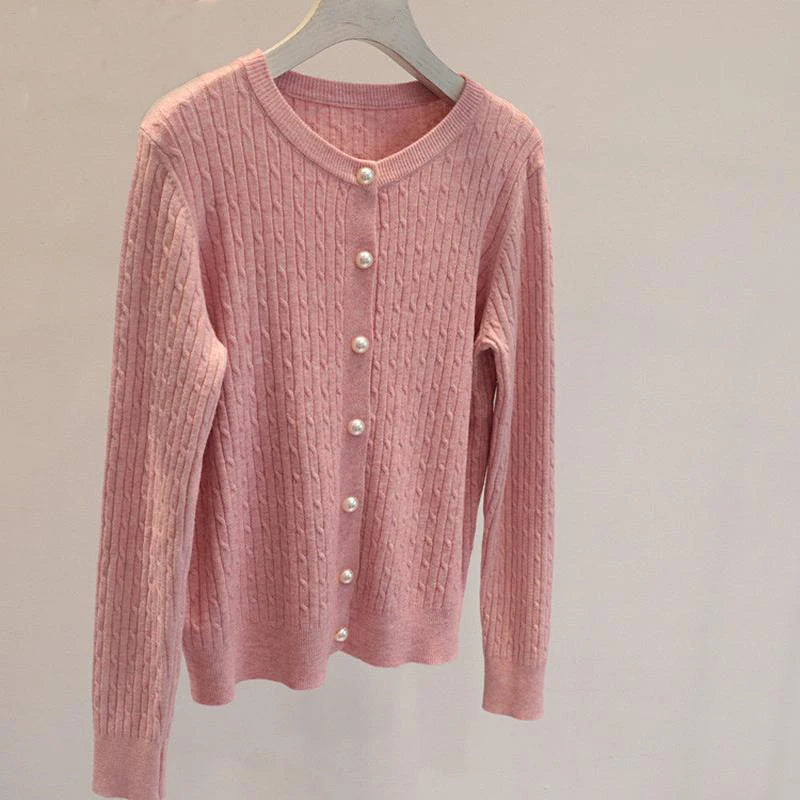 Elegant Long Sleeve Knitwear Tops Women Autumn Winter Single Breasted Sweater O Neck Thick Warm Knitted Cardigan Female