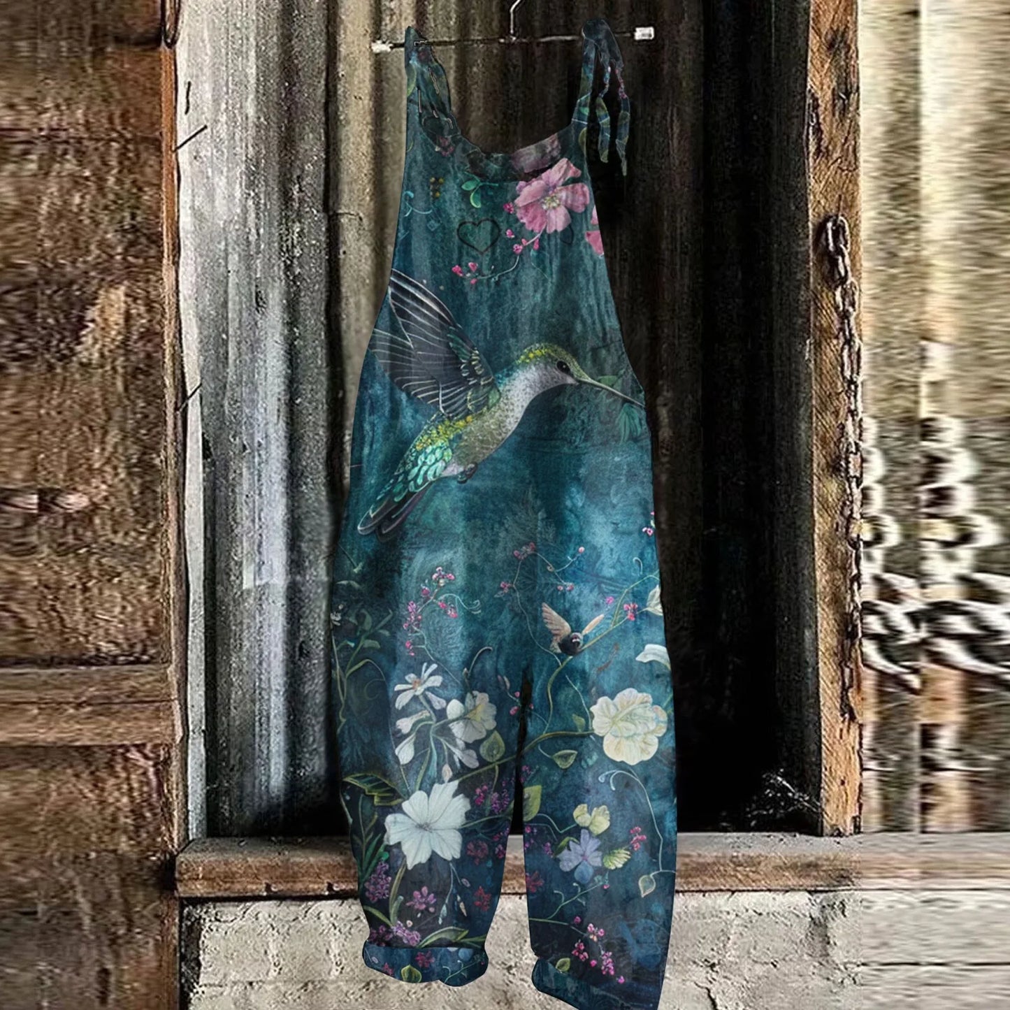 جمبسوت نسائي كاجوال فضفاض بطبعة زهور وحمالات كتف كلاسيكية من القطن والكتان للنساء جمبسوت نسائي كاجوال 