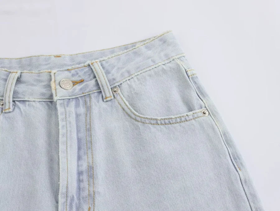 TRAF Wide-leg high-waisted jeans  women's classic everything with five pockets washed soft comfortable ultra-long jeans6045022
