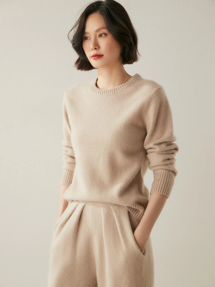 Chic O-Neck 100% Cashmere Sweater Women's Solid Color Pullover Autumn Winter Basic Casual Clothing Thick Warm knitwear Soft Tops