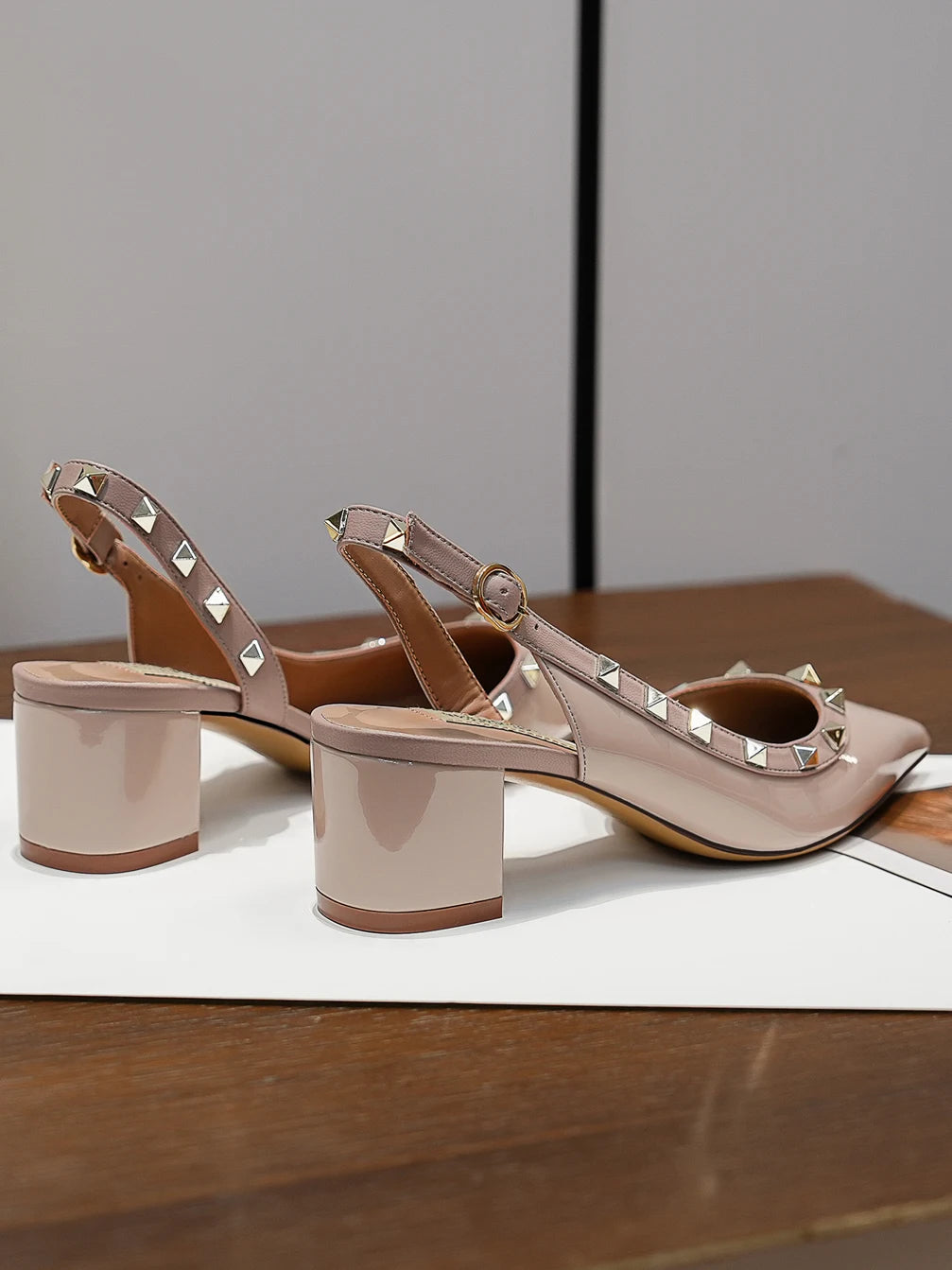 【Measure Your Feet Length Before Order】Rivets Back Strap Luxury Designer Women Elegant Sandals Block High Heel Shoes 121-CHC-33