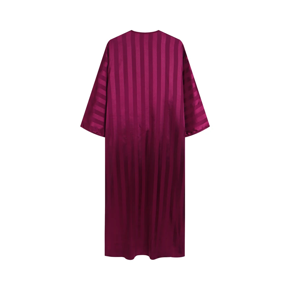 Vintage Loose Muslim Robe Short Sleeve Jubba Thobe Striped