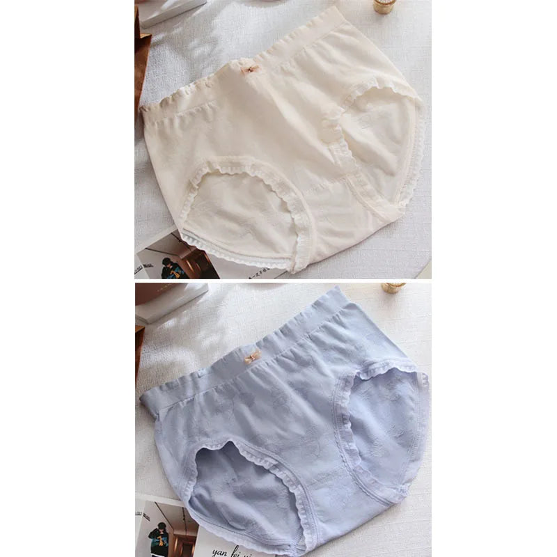 قطعتان من الملابس الداخلية النسائية ذات الحواف المتموجة من الدانتيل، مقاس كبير، ملابس داخلية مريحة وقابلة للتنفس ومرنة للبنات، مقاس كبير 