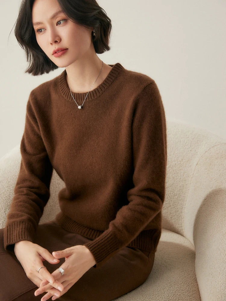 Chic O-Neck 100% Cashmere Sweater Women's Solid Color Pullover Autumn Winter Basic Casual Clothing Thick Warm knitwear Soft Tops
