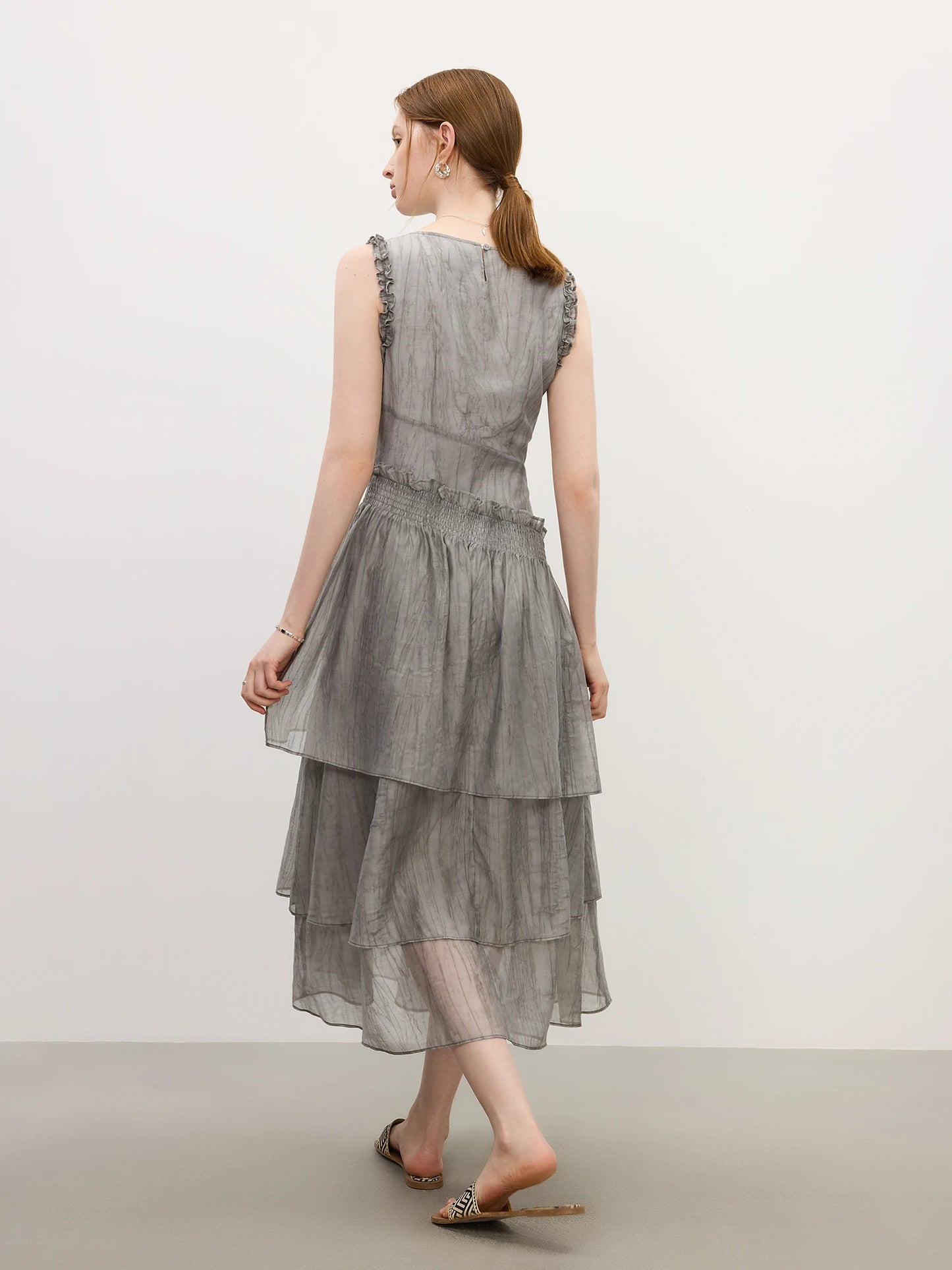 FSLE Summer 2025 Textured Pleat Dress - Fluid Asymmetric Hem Sleeveless Resort to Office Elegant Silhouette