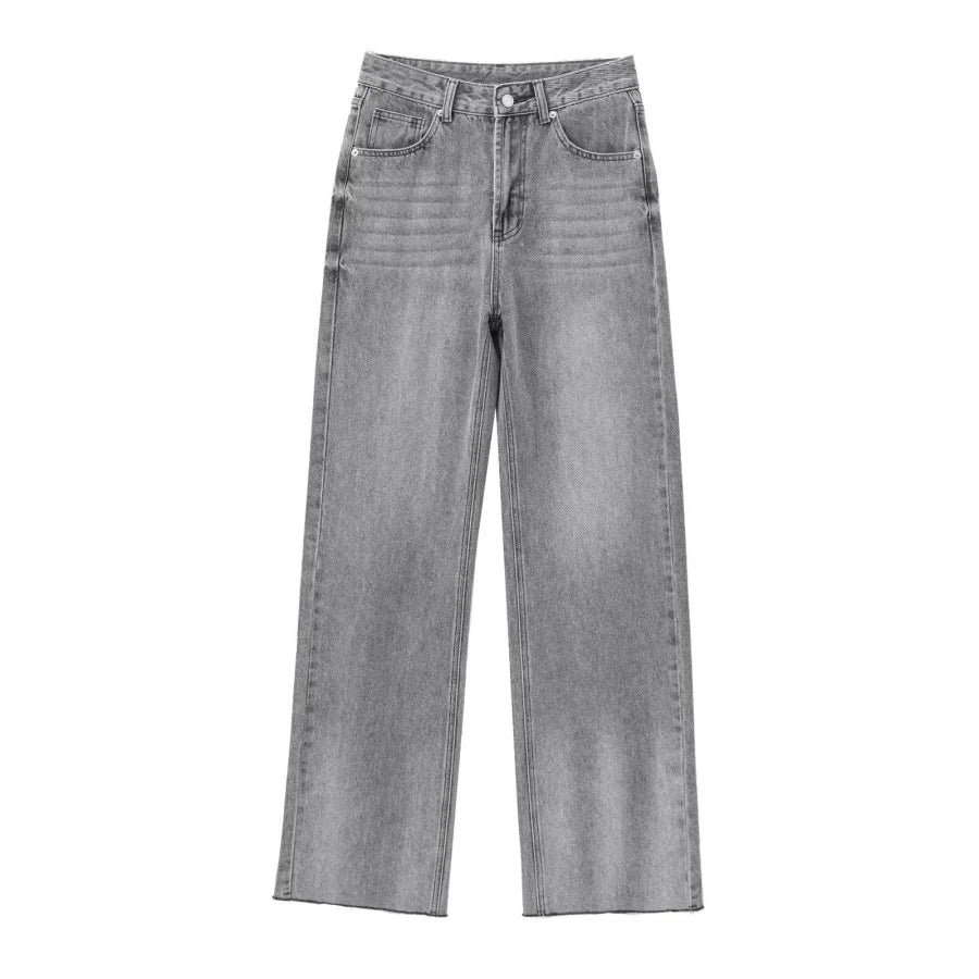 TRAF Wide-leg high-waisted jeans  women's classic everything with five pockets washed soft comfortable ultra-long jeans6045022