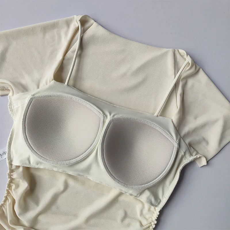 فستان يوغا صيفي جديد مكون من قطعتين مع وسادة صدر ثابتة وأكمام قصيرة وشبكة رياضية للجري واللياقة البدنية 