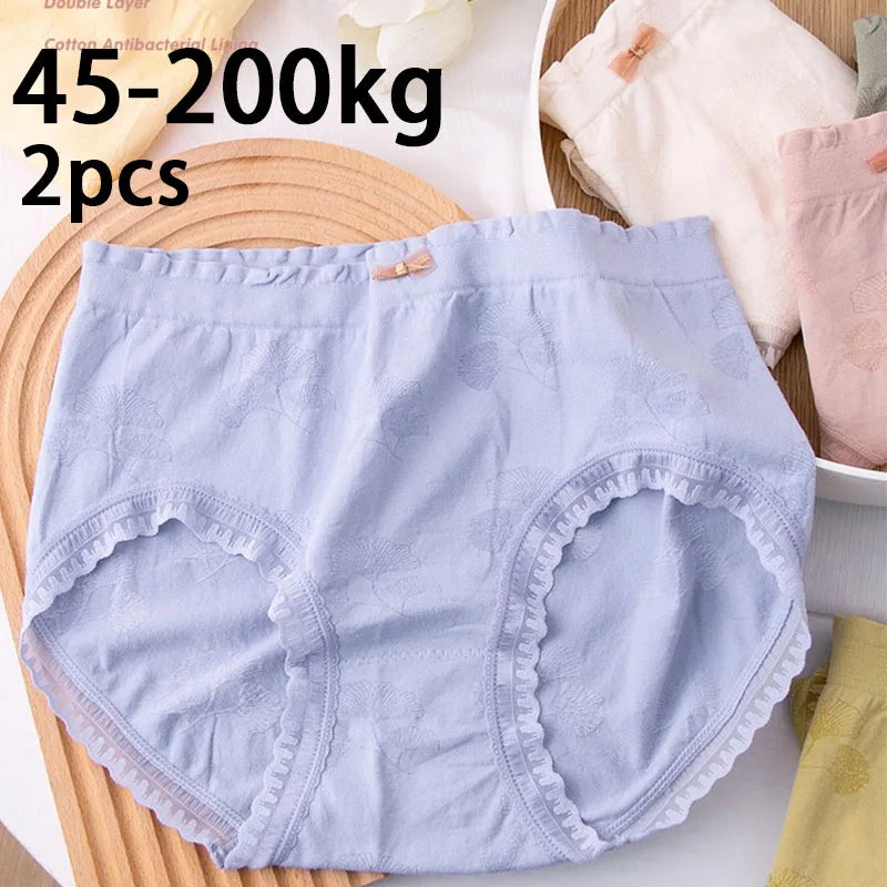 قطعتان من الملابس الداخلية النسائية ذات الحواف المتموجة من الدانتيل، مقاس كبير، ملابس داخلية مريحة وقابلة للتنفس ومرنة للبنات، مقاس كبير 