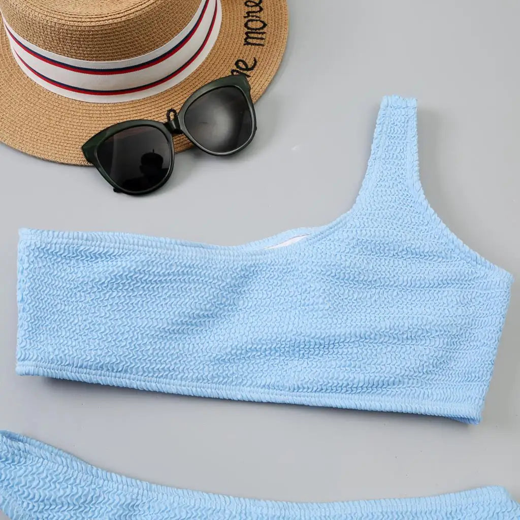 One Shoulder Bikinis 2025 Women Sexy Swimwear Female Brazilian Swimsuit Solid Beachwear Bathers Bathing Swimming Swim Suit