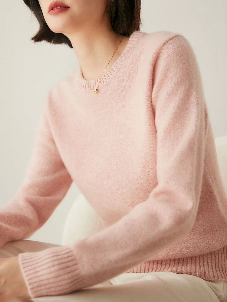 Chic O-Neck 100% Cashmere Sweater Women's Solid Color Pullover Autumn Winter Basic Casual Clothing Thick Warm knitwear Soft Tops