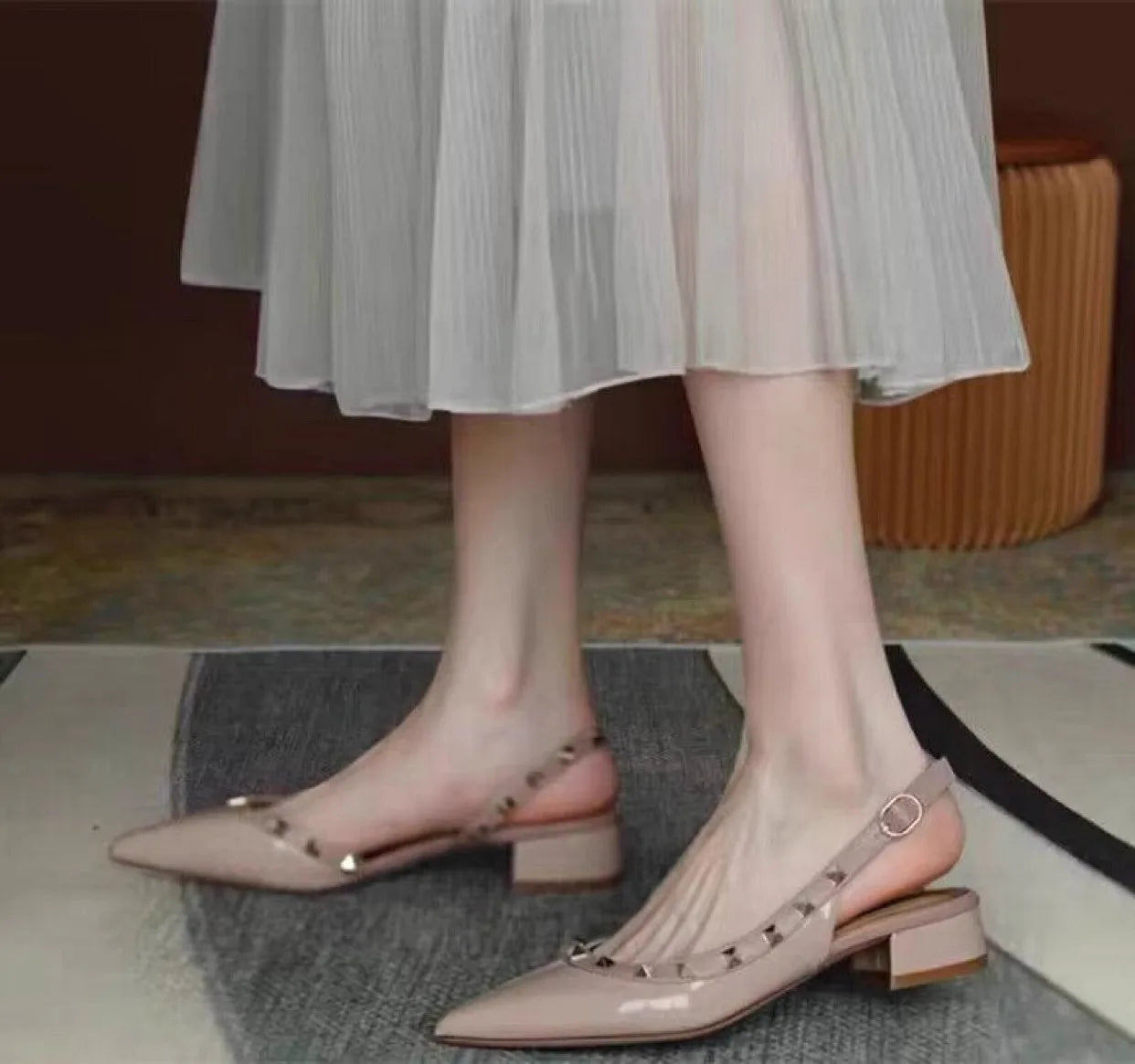 【Measure Your Feet Length Before Order】Rivets Back Strap Luxury Designer Women Elegant Sandals Block High Heel Shoes 121-CHC-33