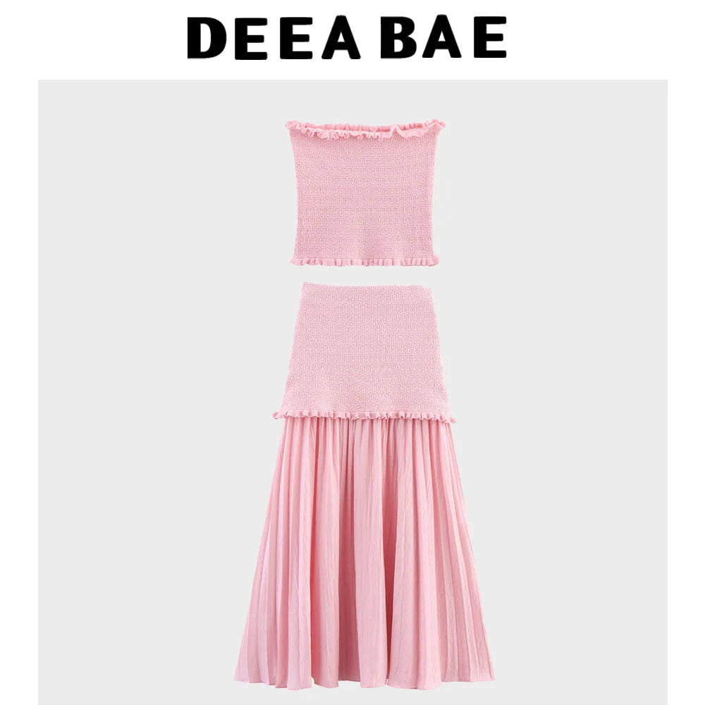 DEEABAE Autumn And Winter New Round Neck Buckle Decoration Gentle and Versatile Short Sleeve Knitted Cardigan Half Skirt Set
