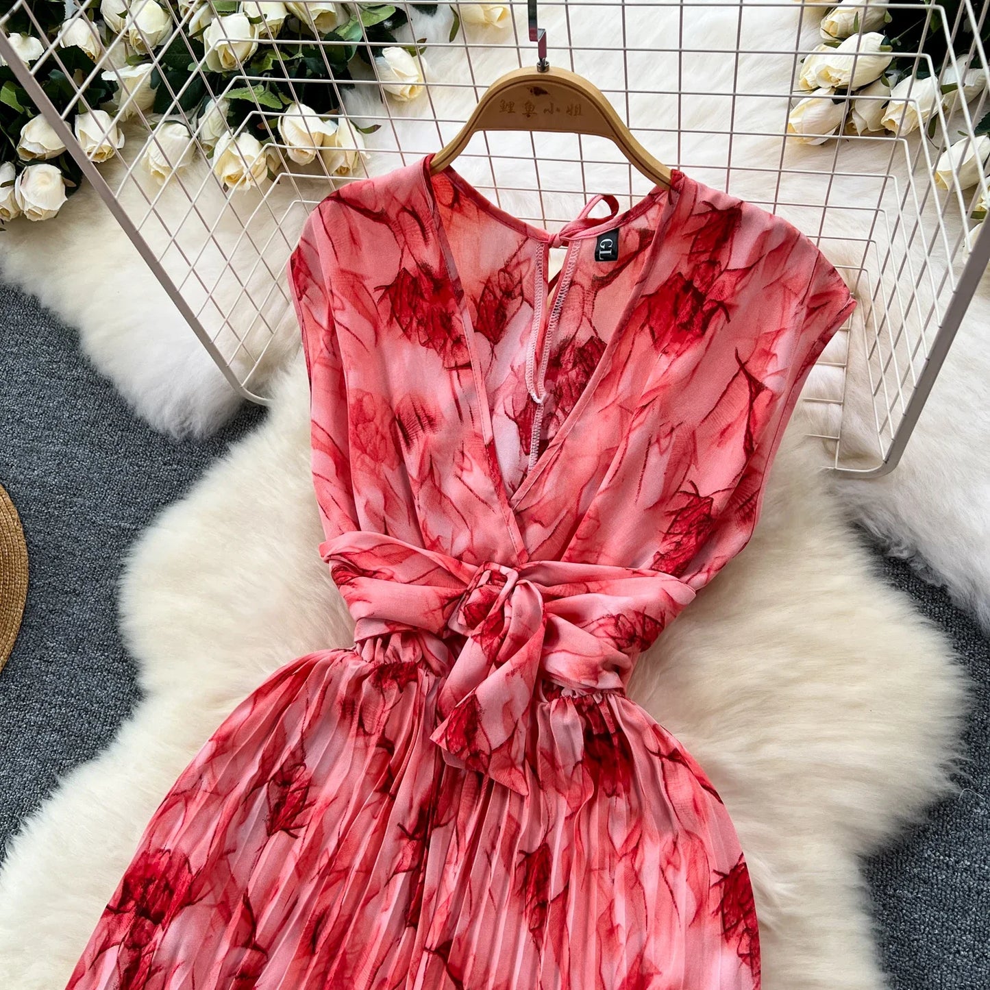Summer Elegant Women Abstract Print Jumpsuit Chic Streetwear Wide Leg Romper Mujer V Neck Bodycon Sleeveless High Jumps