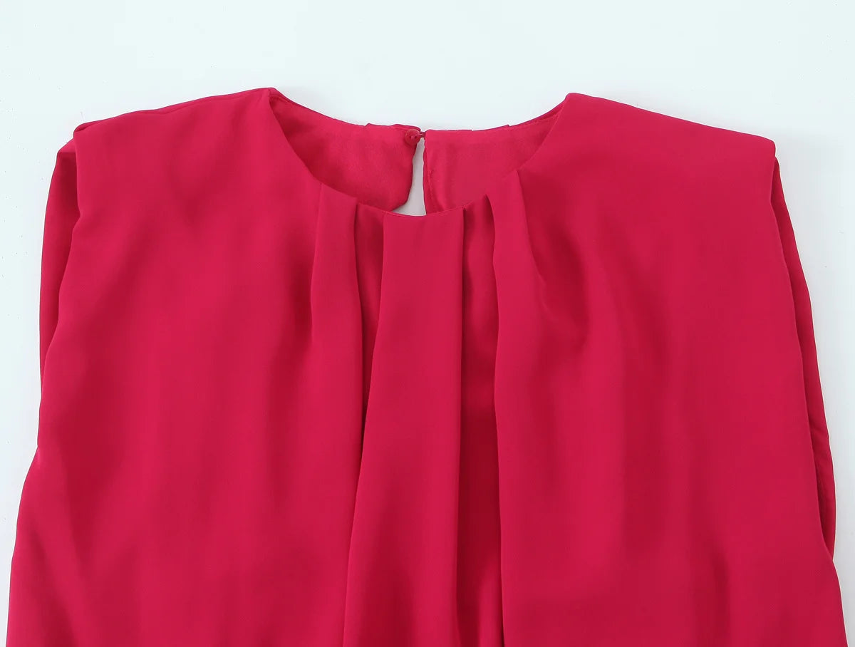 TRAF Women 2025 موضة جديدة ربيع 2025 جمبسوت قصير أنيق برقبة مستديرة بدون أكمام مناسب لجميع المناسبات شورت ضيق مطوي 