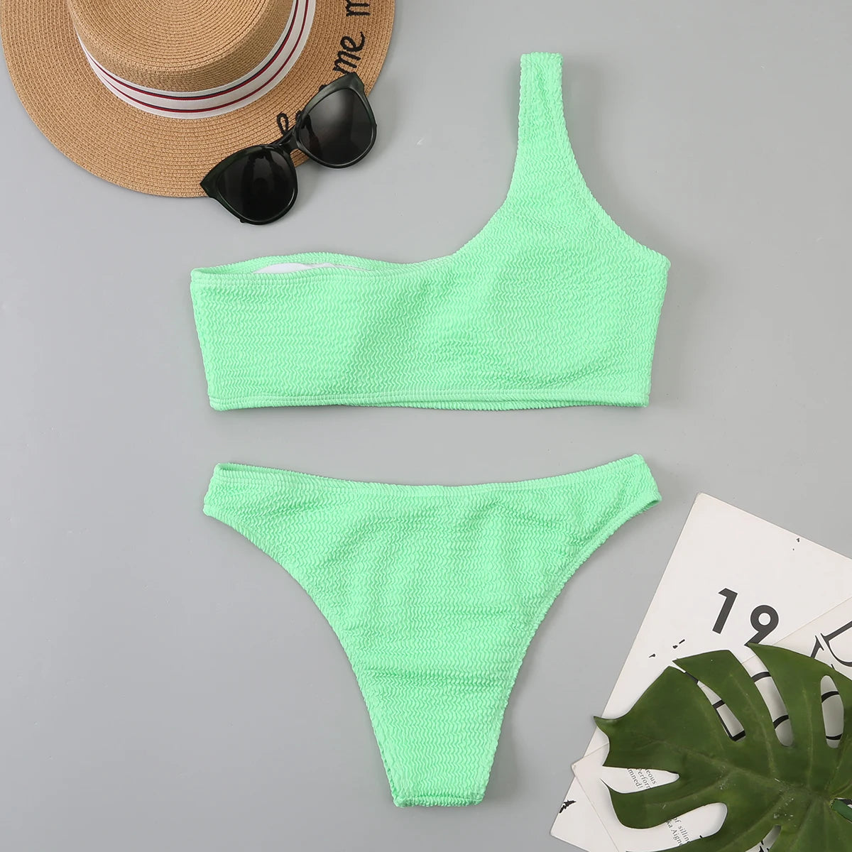 One Shoulder Bikinis 2025 Women Sexy Swimwear Female Brazilian Swimsuit Solid Beachwear Bathers Bathing Swimming Swim Suit
