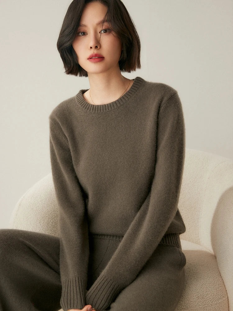 Chic O-Neck 100% Cashmere Sweater Women's Solid Color Pullover Autumn Winter Basic Casual Clothing Thick Warm knitwear Soft Tops