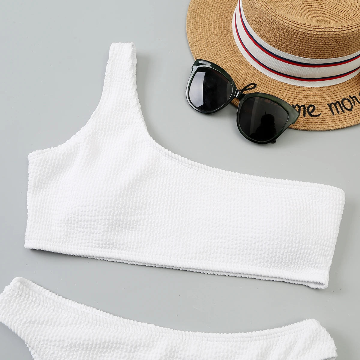 One Shoulder Bikinis 2025 Women Sexy Swimwear Female Brazilian Swimsuit Solid Beachwear Bathers Bathing Swimming Swim Suit