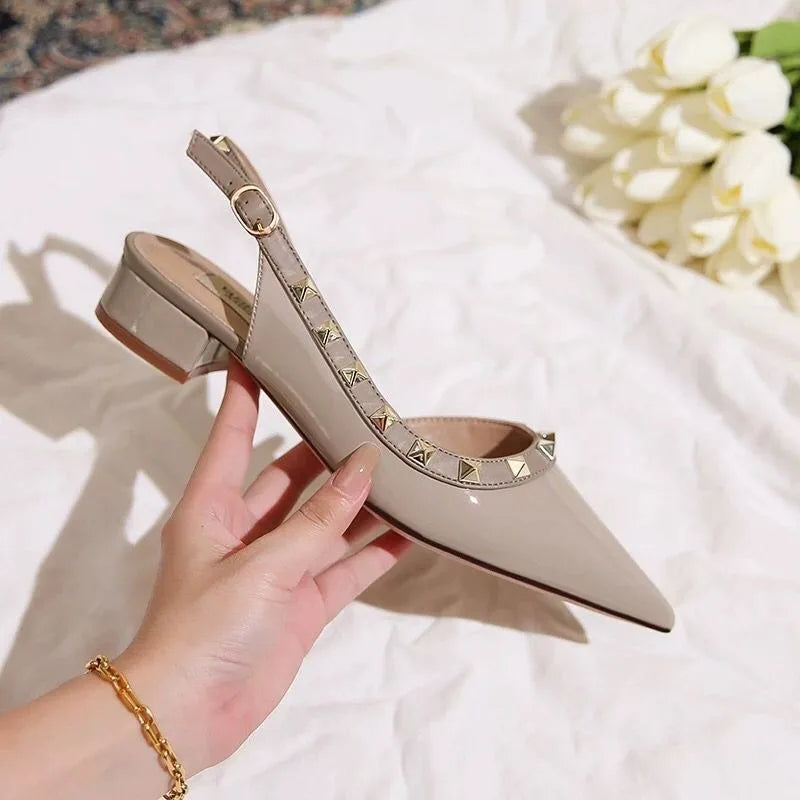 【Measure Your Feet Length Before Order】Rivets Back Strap Luxury Designer Women Elegant Sandals Block High Heel Shoes 121-CHC-33