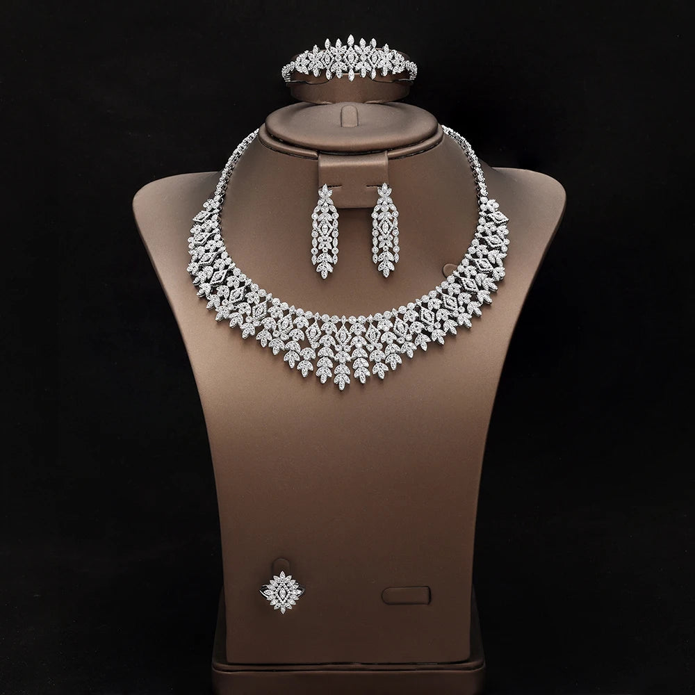 Luxury Bridal 4PCS Necklace Set for Women Dubai Saudi Party Cubic Zirconia Wedding Jewelry Sets Jewellery Accessories