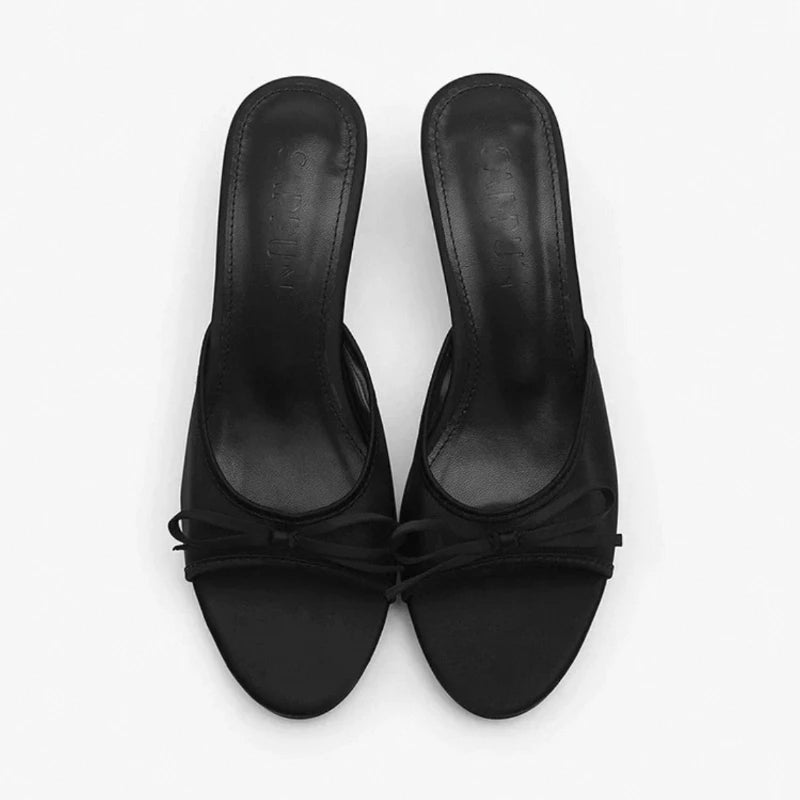 2026 New Fashion Bow Sandals Summer Classic Solid Color Stiletto Heel Women's Slippers Sexy Pointed Toe Banquet Women High Heels