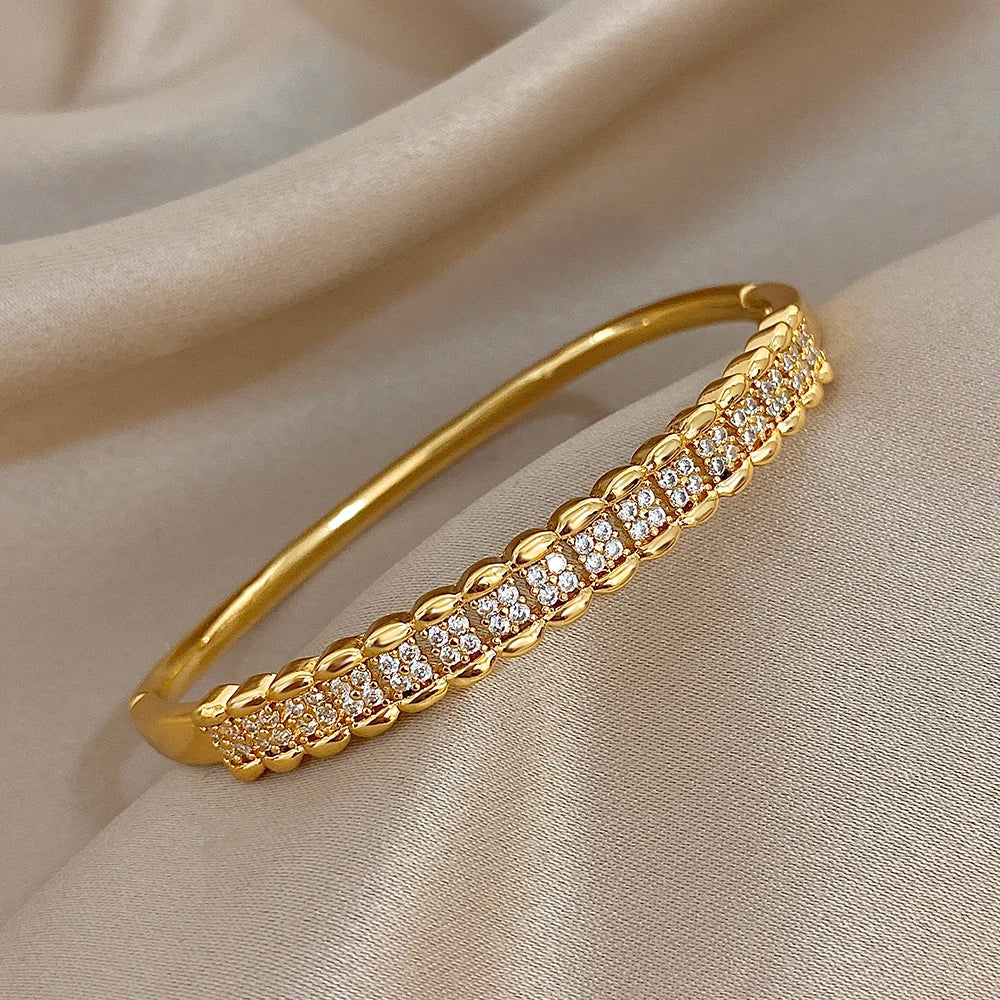 Luxury Multilayer Micro Inlaid Zircon Cuff Bracelet for Women Elegant Gold Plated Copper Stacked Bracelets Fashion Jewelry