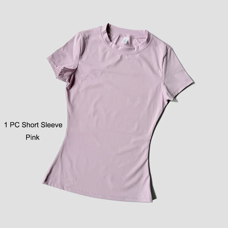 مجموعة يوغا نسائية ملابس رياضية ملابس تمرين ملابس رياضية بنطال رياضي ضيق لياقة بدنية قميص قصير الأكمام بدلة رياضية