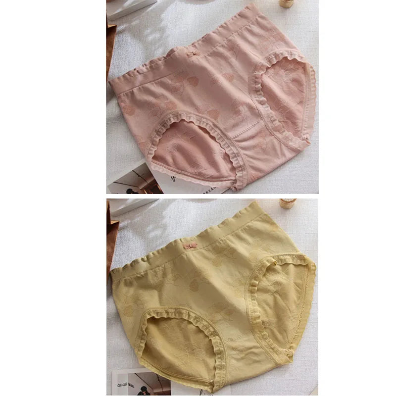 قطعتان من الملابس الداخلية النسائية ذات الحواف المتموجة من الدانتيل، مقاس كبير، ملابس داخلية مريحة وقابلة للتنفس ومرنة للبنات، مقاس كبير 