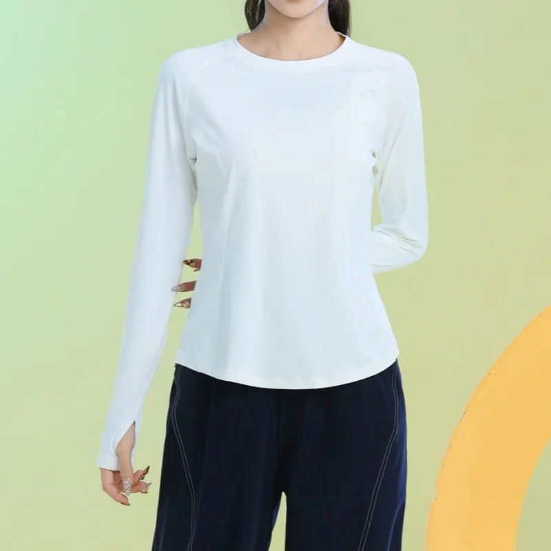 قميص يوجا نسائي بأكمام طويلة من PHIGEER سريع الجفاف وخفيف الوزن لممارسة التمارين الرياضية وملابس رياضية فضفاضة قابلة للتنفس وقميص للجري وملابس رياضية جديدة 