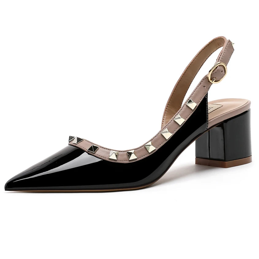【Measure Your Feet Length Before Order】Rivets Back Strap Luxury Designer Women Elegant Sandals Block High Heel Shoes 121-CHC-33