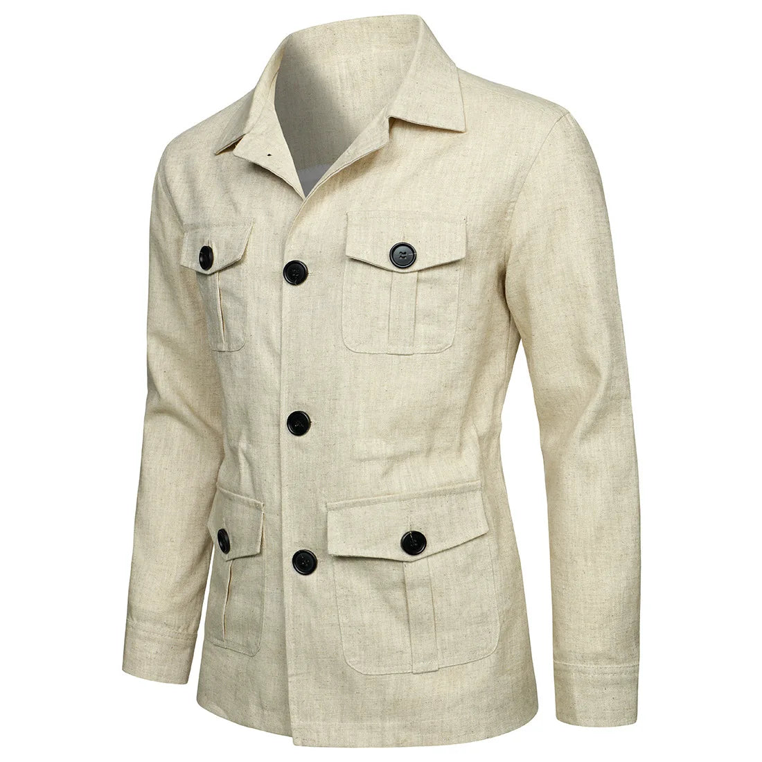 Mens Coats Safari Jacket Linen British Retro Gentry Suit Pockets Outerwear Fashion Solid Color Male Tops Ropa Hombre