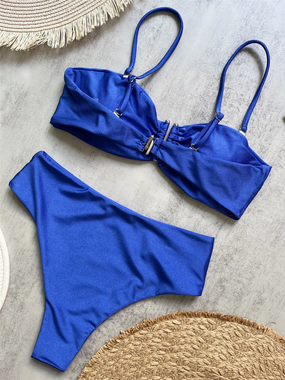 Brown Shiny U Shaped Bikini High Waist Sexy Swimsuit Women 2025 Wrinkled Solid Swimwears Bathing Suit Bandeau Bikinis Sets Mujer